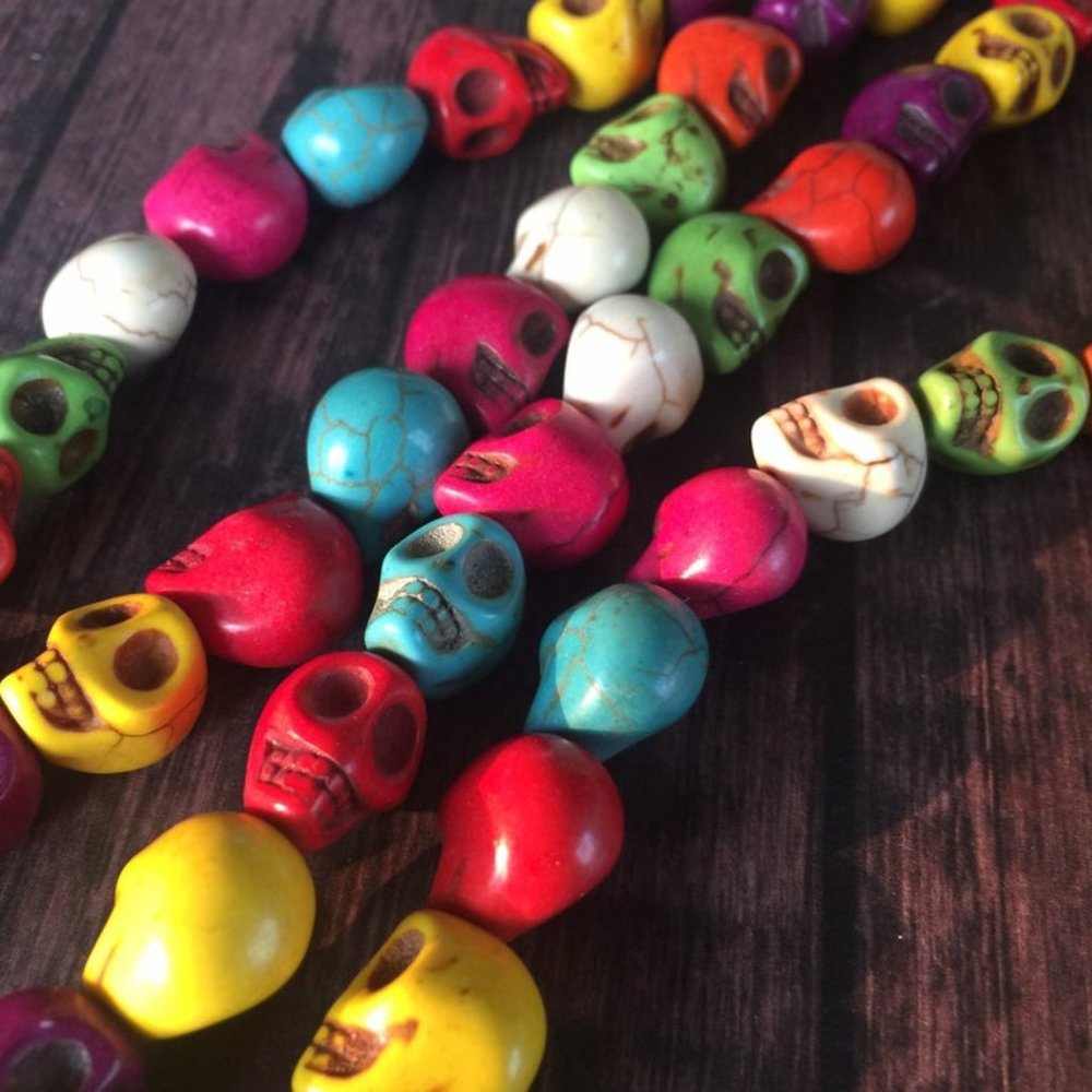 multicolor howlite stone skull beads full strand